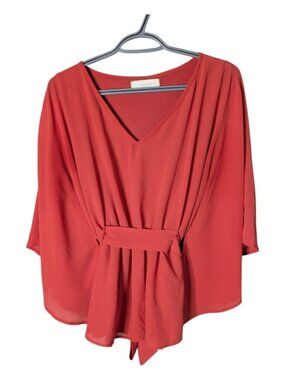 Rosette Terracotta V Neck Batwing Kimono Sleeves W/Tie Size Medium